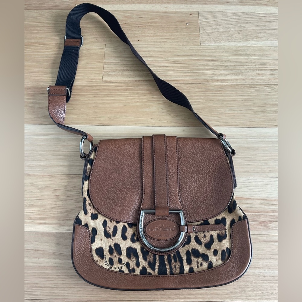Dolce & Gabbana Leopard and Leather Cross Body Bag